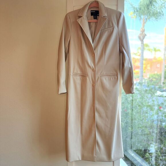 Bailey 44 Long Vegan Faux Leather Trench Coat Jacket in Beige Cream size Small - Picture 1 of 12